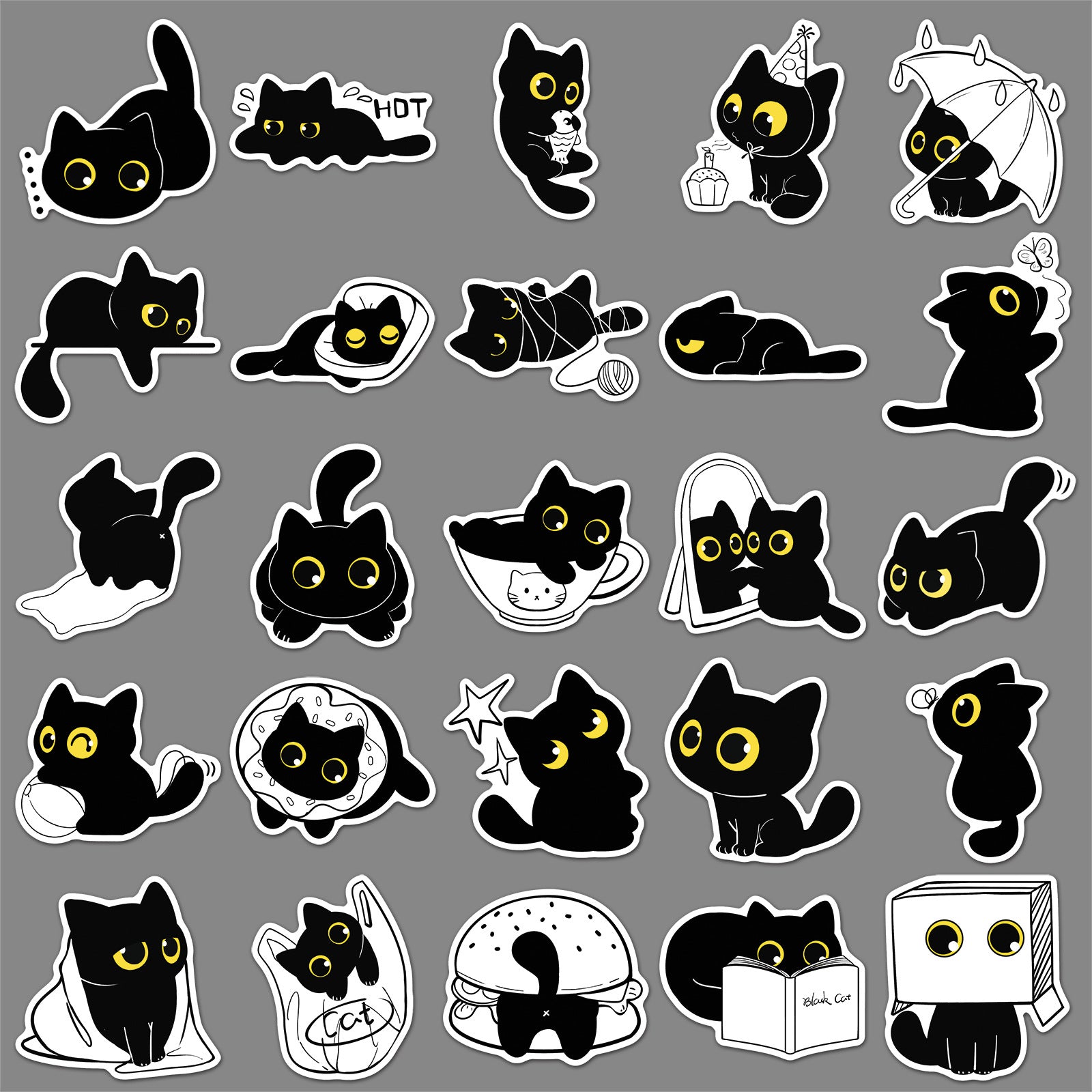 Black Cat Sticker Pack (50 pieces)