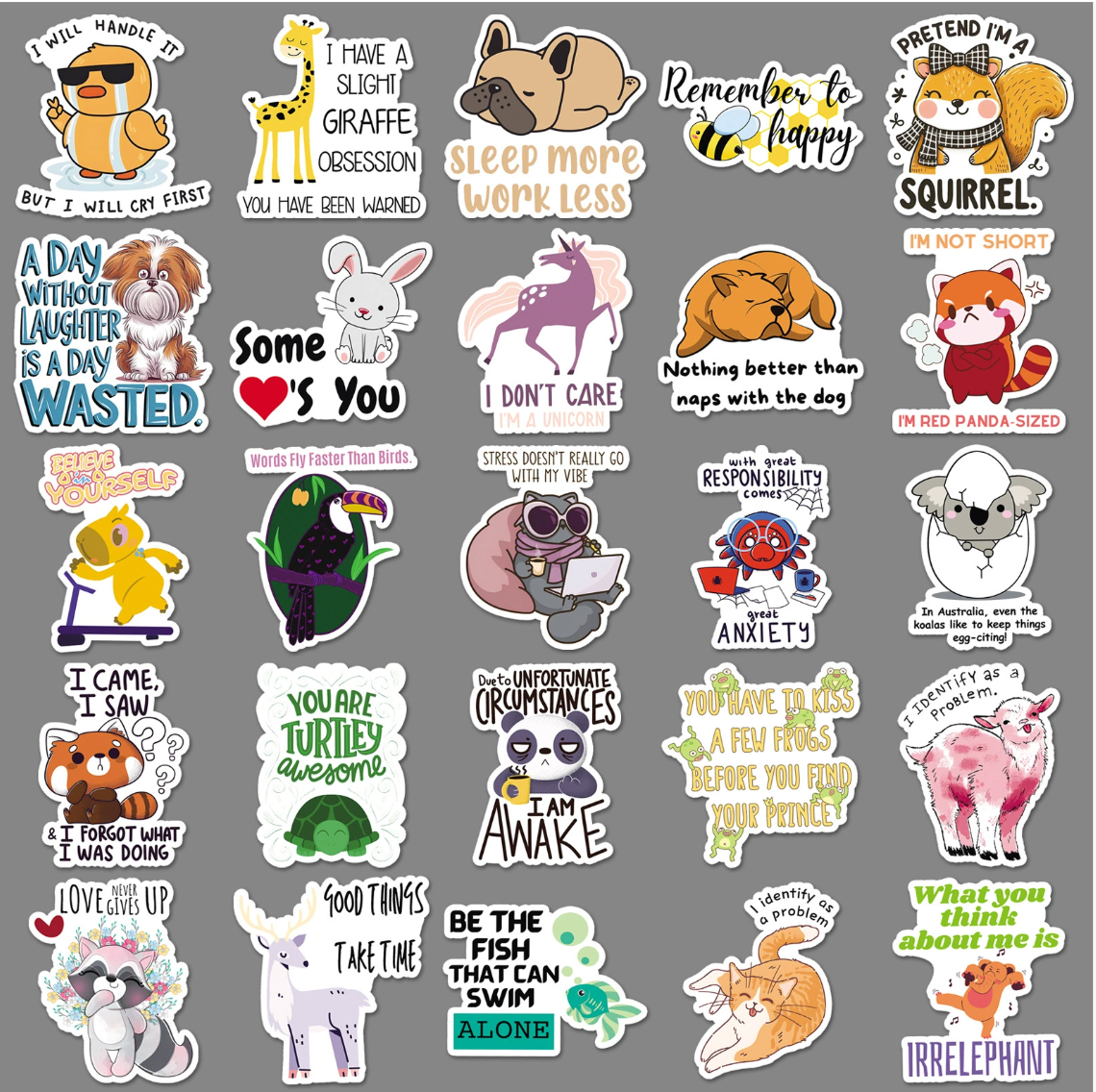 Fun Animal Positive Affirmations Sticker Pack (50 pieces)