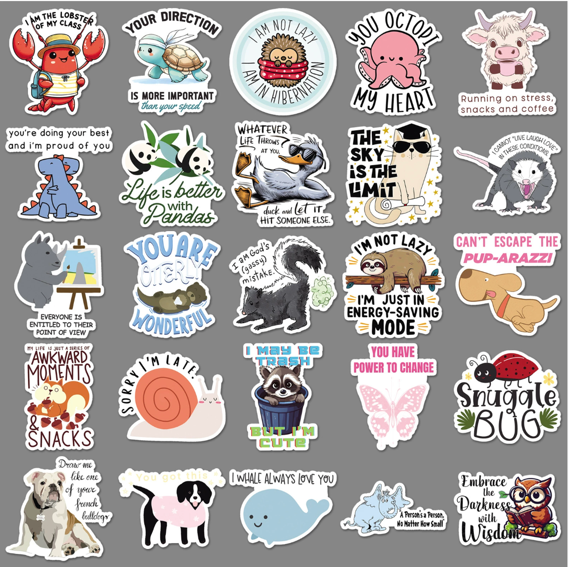 Fun Animal Positive Affirmations Sticker Pack (50 pieces)