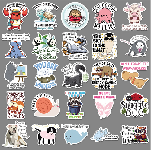 Fun Animal Positive Affirmations Sticker Pack (50 pieces)