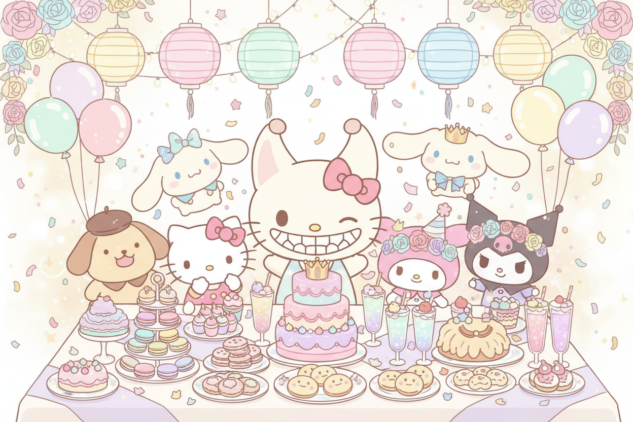 Sanrio characters, Zimomo Labubu having a party!